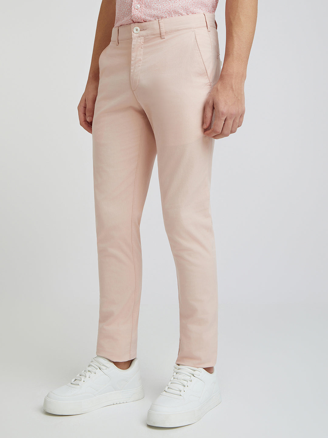 Colorplus Peach Solid Piece Dyed Nuvo Fit Cotton Blend Trouser