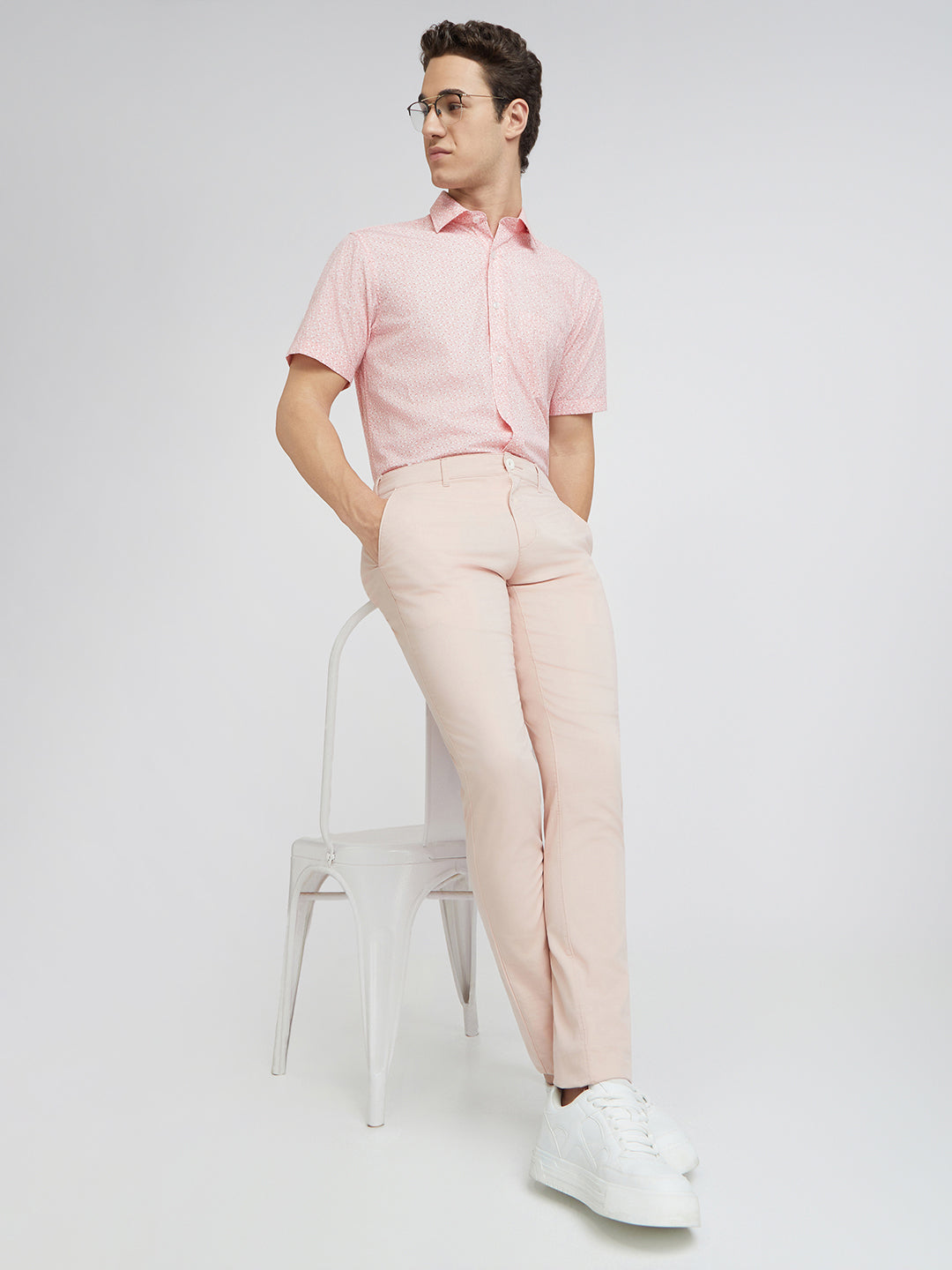 Colorplus Peach Solid Piece Dyed Nuvo Fit Cotton Blend Trouser