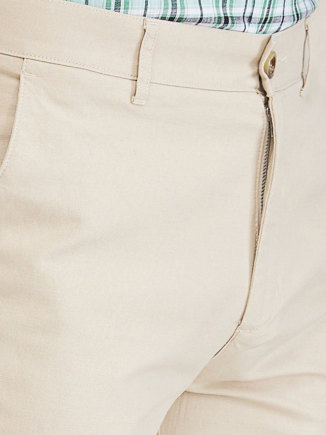 Colorplus Beige Solid Piece Dyed Tailored Fit Cotton Blend Trouser