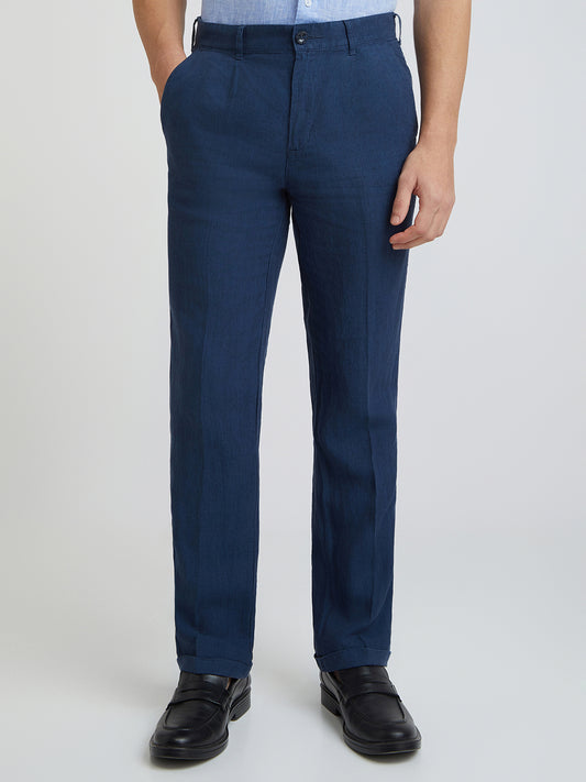 Colorplus Blue Yarn Dyed Tailored Fit Linen Trouser