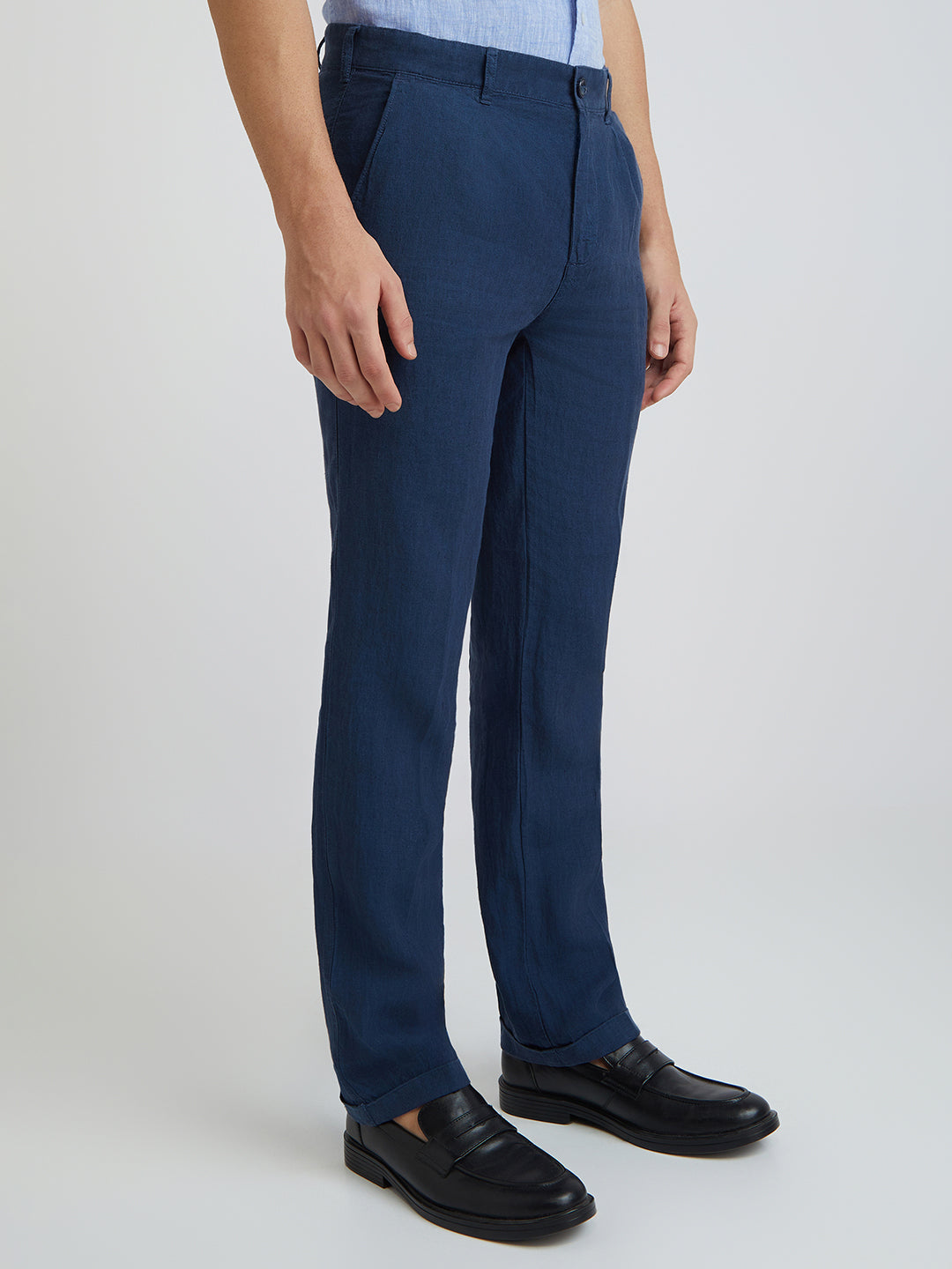 Colorplus Blue Yarn Dyed Tailored Fit Linen Trouser