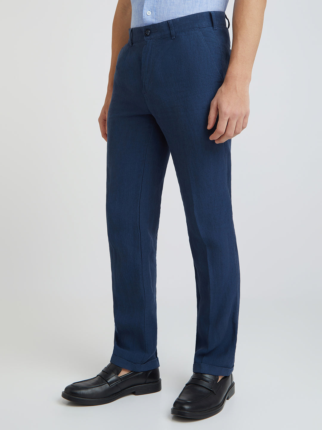 Colorplus Blue Yarn Dyed Tailored Fit Linen Trouser