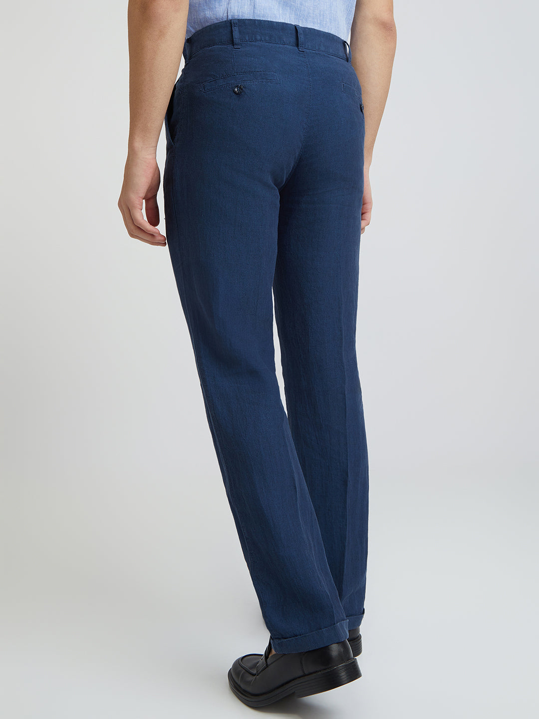 Colorplus Blue Yarn Dyed Tailored Fit Linen Trouser