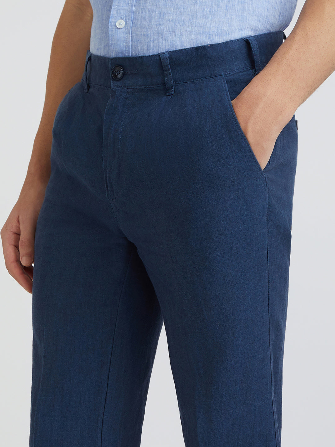 Colorplus Blue Yarn Dyed Tailored Fit Linen Trouser