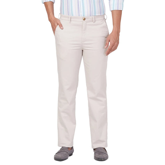 ColorPlus Men Grey Solid Piece Dyed Regular Fit Cotton Blend Trouser