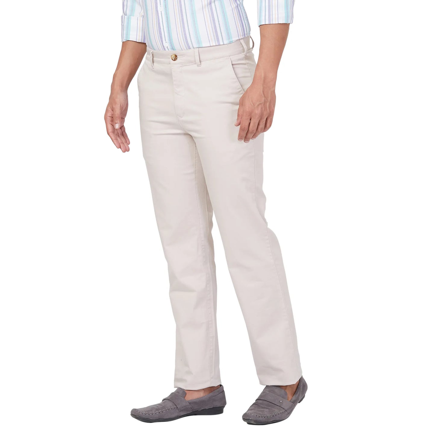 ColorPlus Men Grey Solid Piece Dyed Regular Fit Cotton Blend Trouser