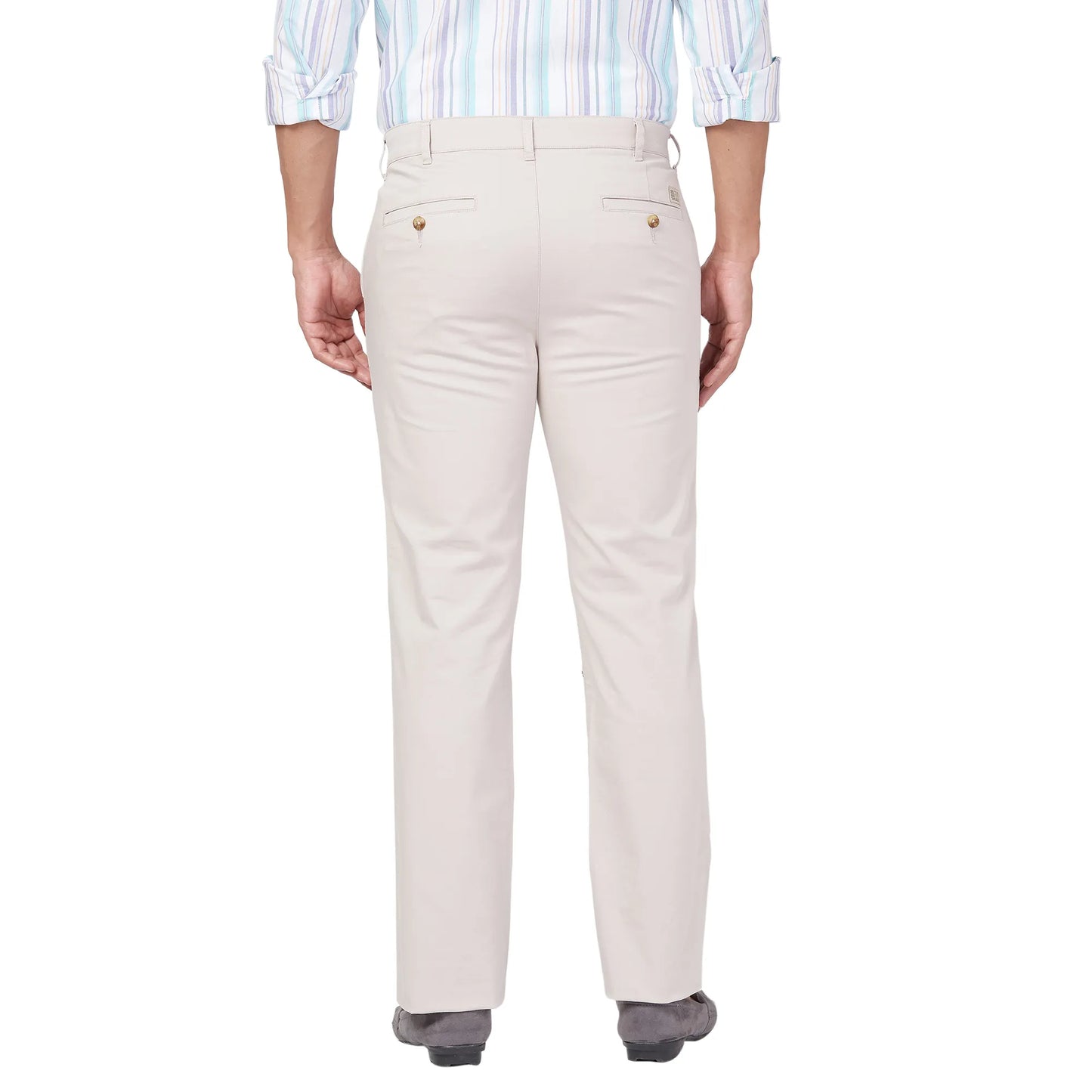 ColorPlus Men Grey Solid Piece Dyed Regular Fit Cotton Blend Trouser