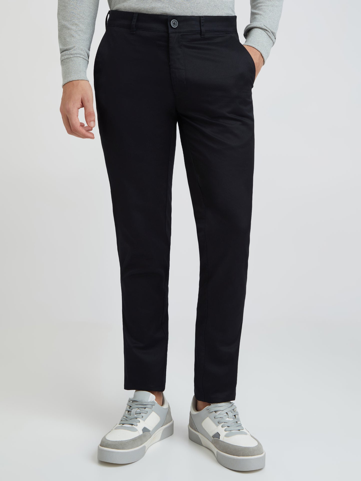 Colorplus Black Solid Regular Fit Cotton Trouser