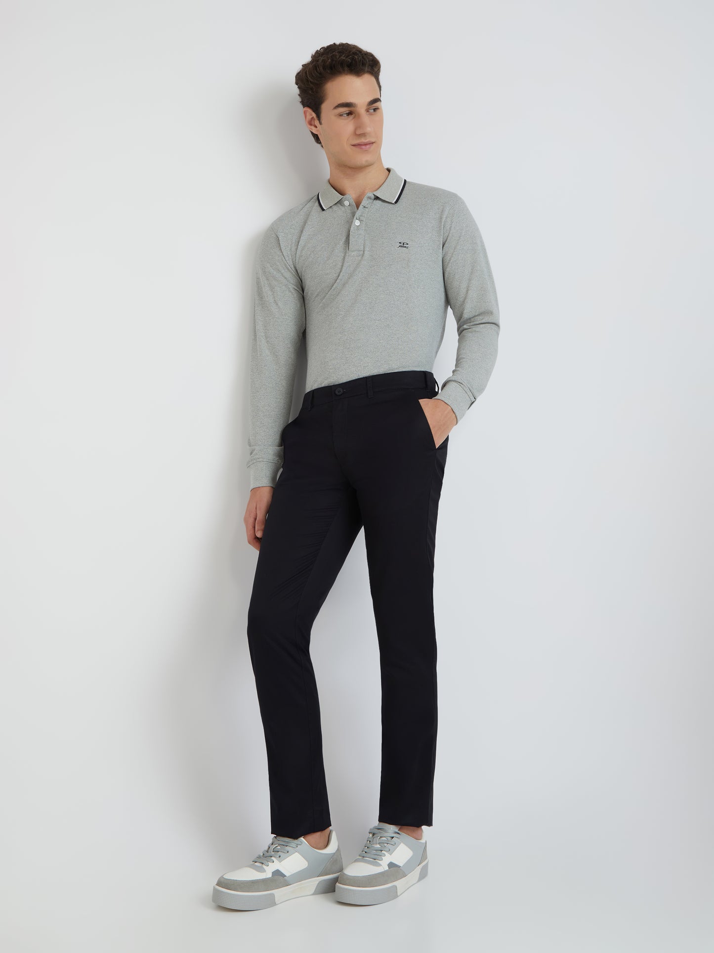 Colorplus Black Solid Regular Fit Cotton Trouser