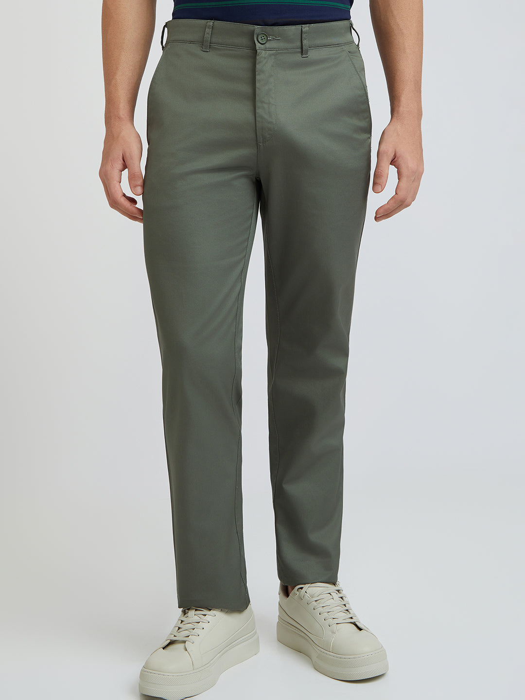 Colorplus Green Solid Regular Fit Cotton Trouser