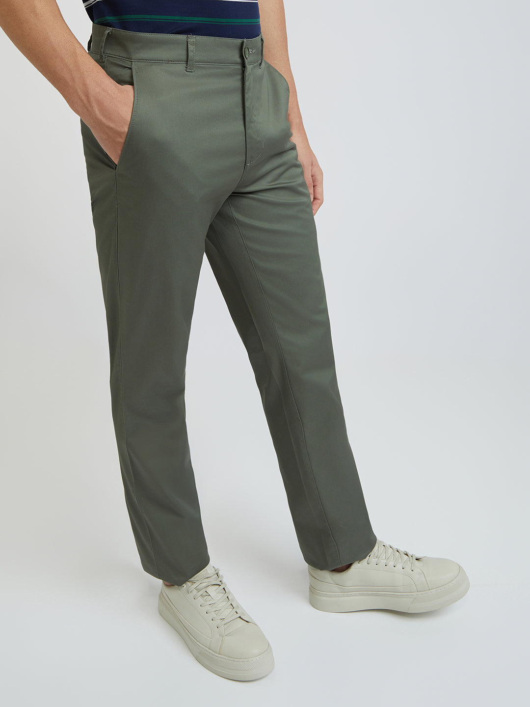 Colorplus Green Solid Regular Fit Cotton Trouser