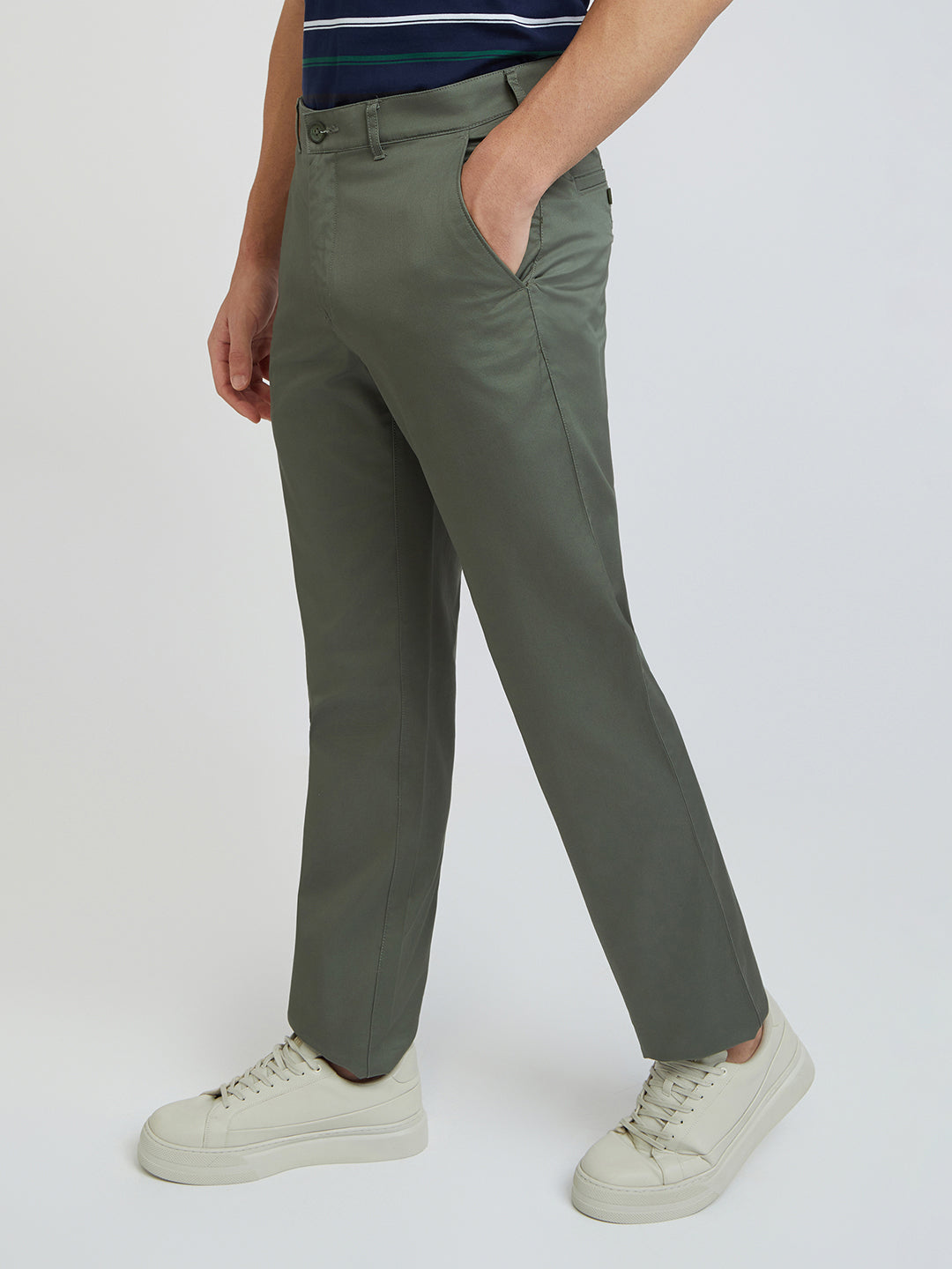 Colorplus Green Solid Regular Fit Cotton Trouser