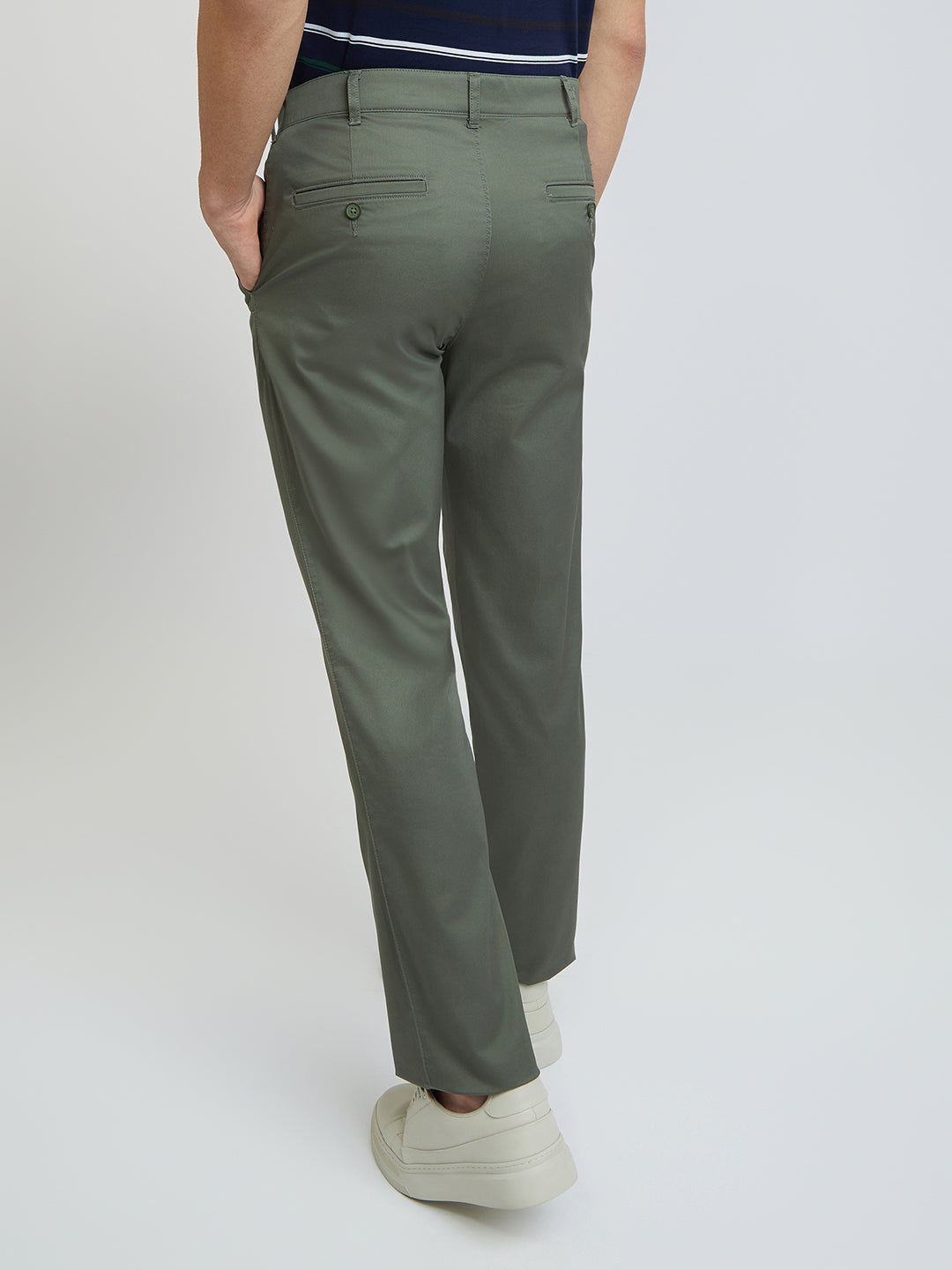 Colorplus Green Solid Regular Fit Cotton Trouser