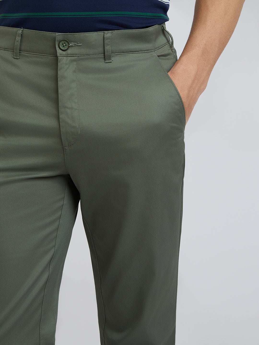 Colorplus Green Solid Regular Fit Cotton Trouser