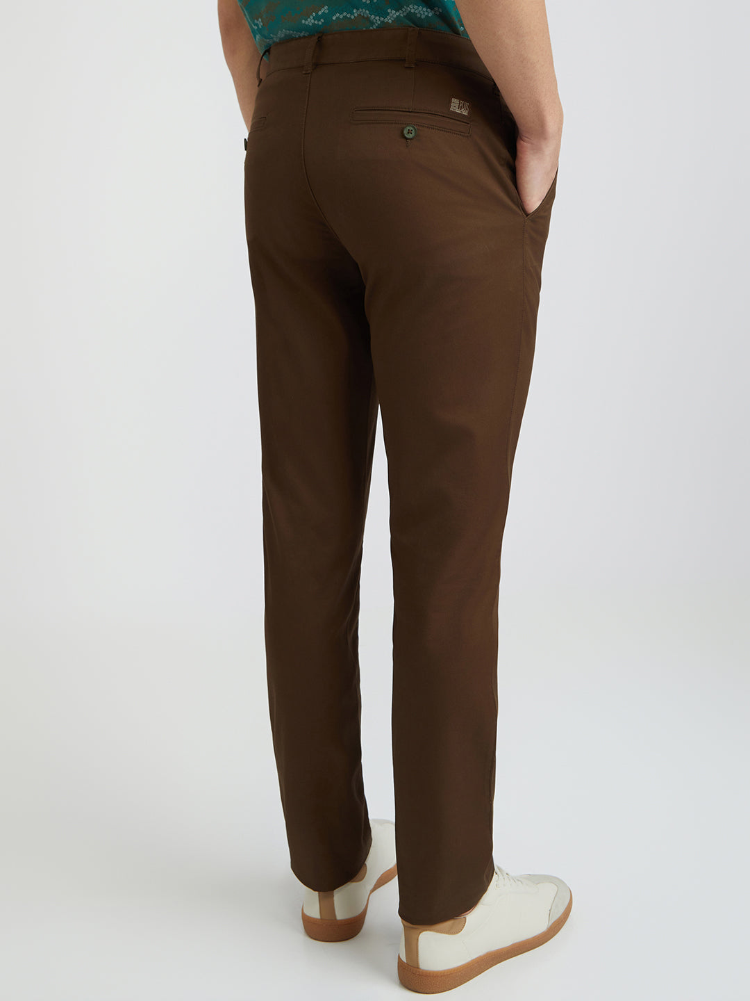 Colorplus Brown Solid Regular Fit Cotton Trouser