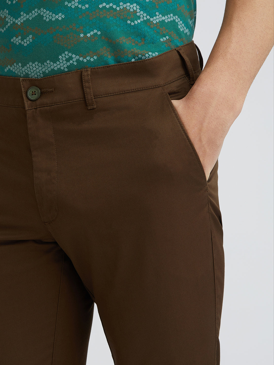 Colorplus Brown Solid Regular Fit Cotton Trouser