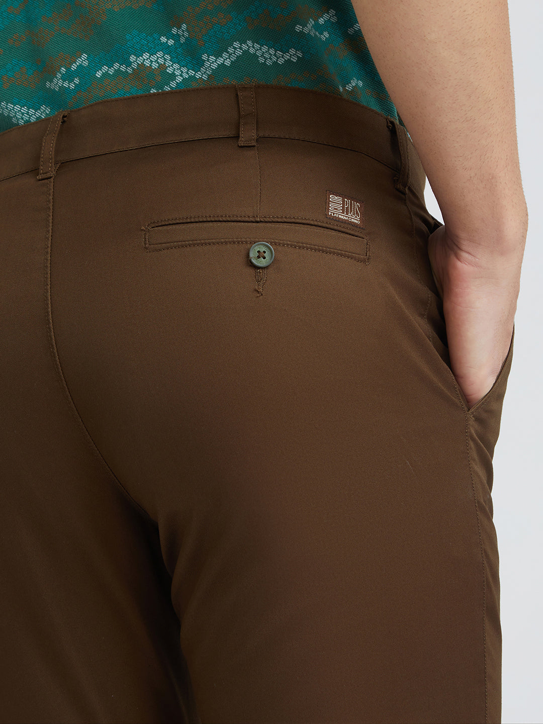 Colorplus Brown Solid Regular Fit Cotton Trouser