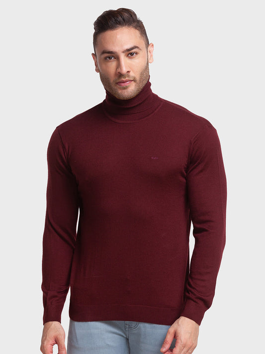 Men Red Tailored Fit Solid Merino Wool Acrylic Blend Full Sleeve V Neck Collar Sweaters