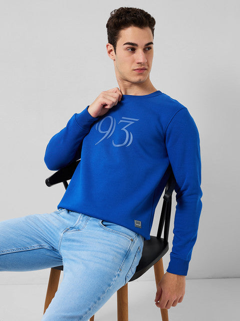 Colorplus Men Blue Solid Regular Fit Cotton Blend Sweatshirt