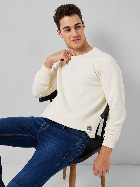 Colorplus Men White Solid Regular Fit Cotton Blend Sweatshirt