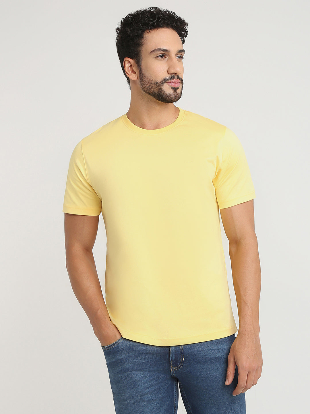 Colorplus Men Yellow Solid Regular Fit Cotton T-Shirt – MyRaymond