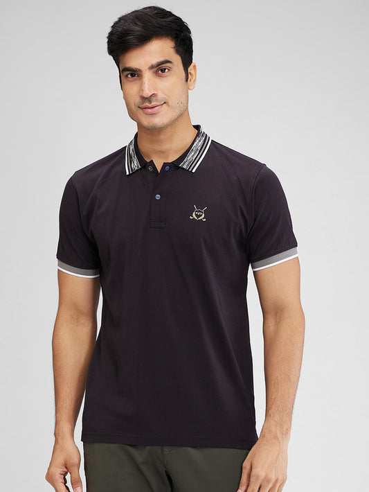 Colorplus Black Solid Regular Fit Cotton T-Shirt