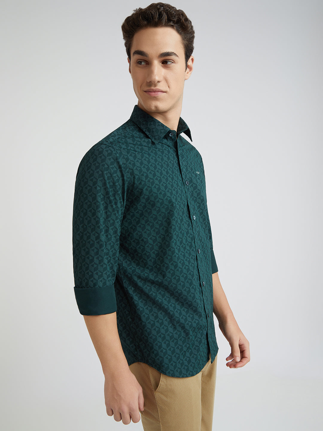 Colorplus Men Green Printed Slim Fit Cotton Blend Casual Shirts