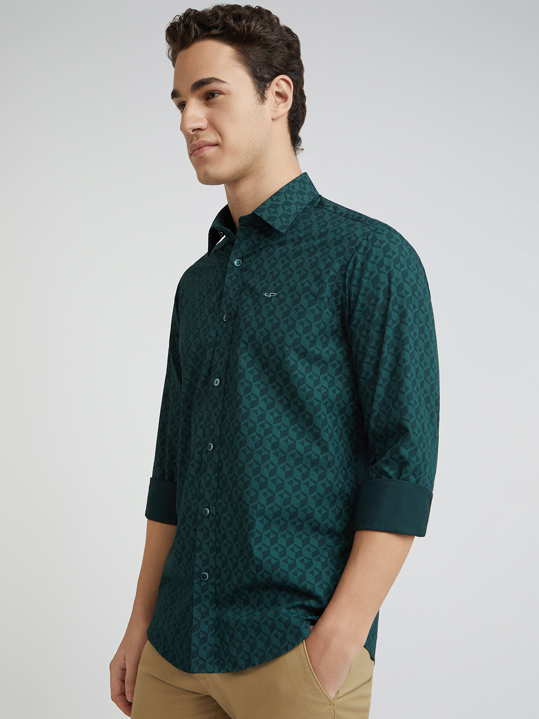 Colorplus Men Green Printed Slim Fit Cotton Blend Casual Shirts