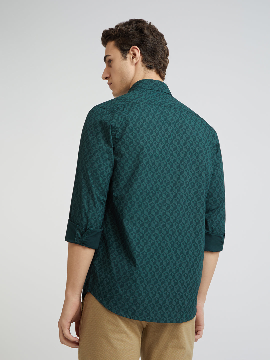 Colorplus Men Green Printed Slim Fit Cotton Blend Casual Shirts