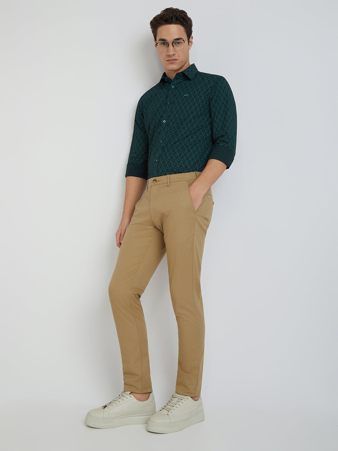 Colorplus Men Green Printed Slim Fit Cotton Blend Casual Shirts