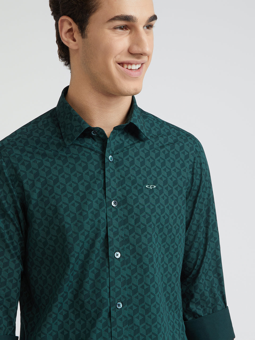 Colorplus Men Green Printed Slim Fit Cotton Blend Casual Shirts