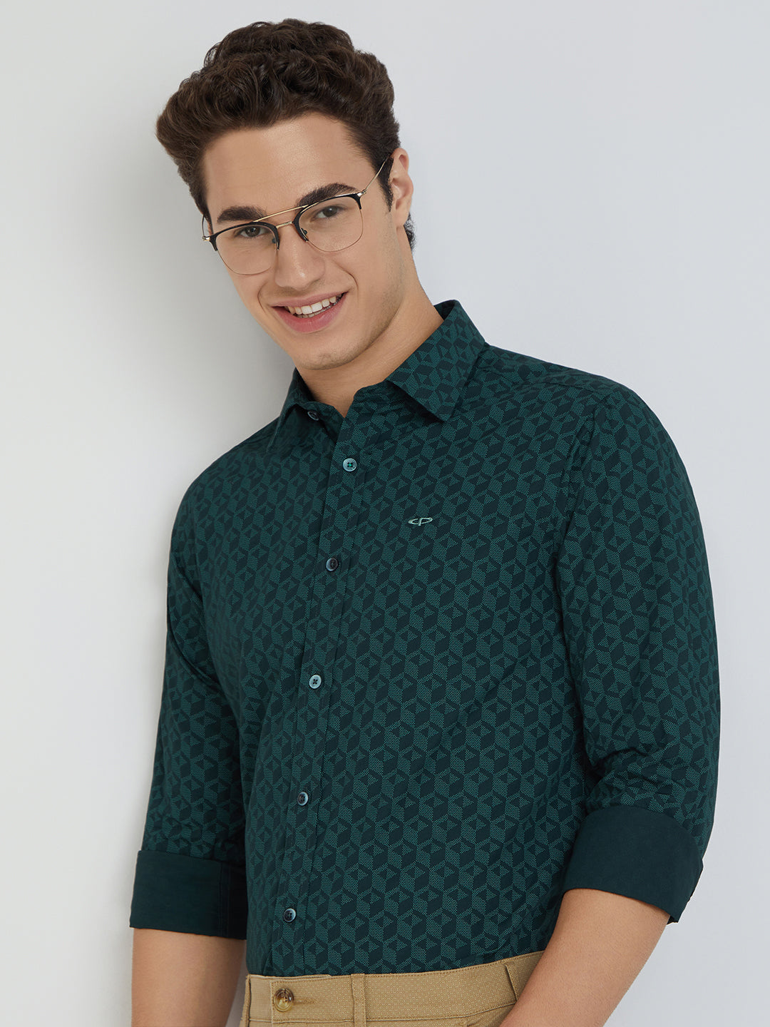 Colorplus Men Green Printed Slim Fit Cotton Blend Casual Shirts