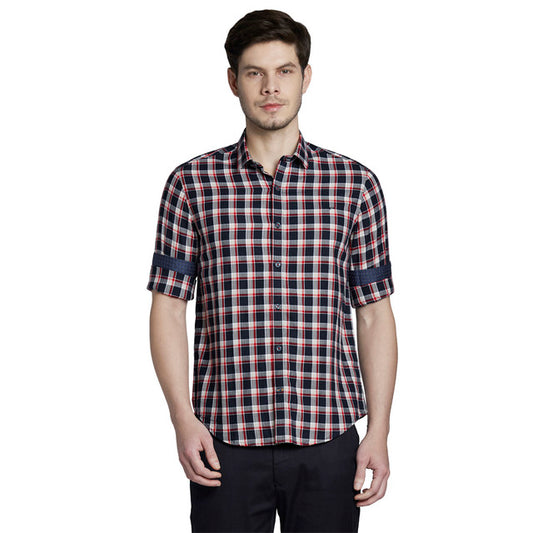 Colorplus Grey Checks Slim Fit Cotton Casual Shirt