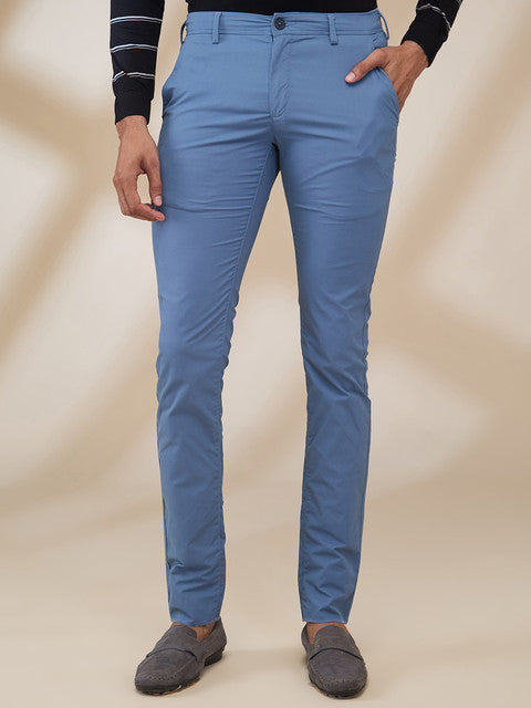 Colorplus Men Blue Solid Piece Dyed Super Slim Fit Cotton Blend Trouse ...
