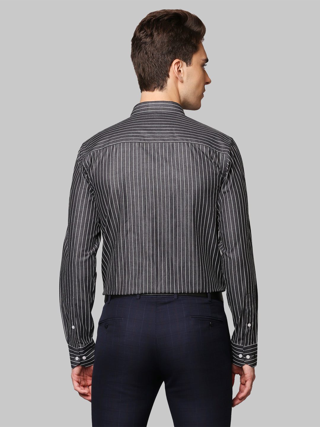 Park Avenue Grey Stripe Slim Fit Cotton Formal Shirt