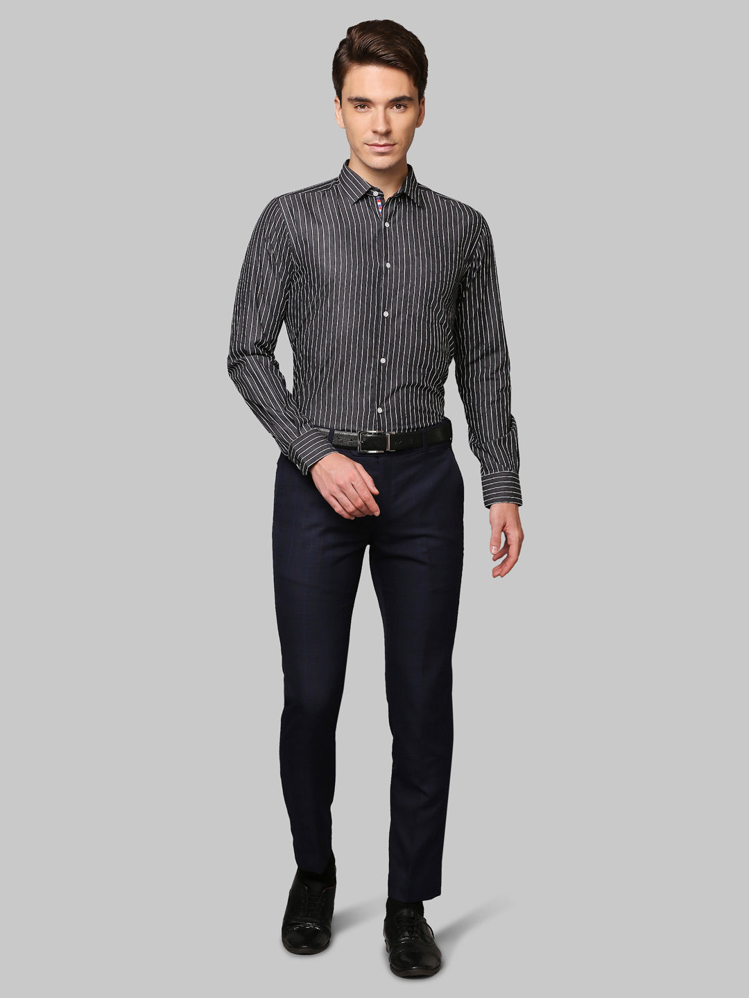 Park Avenue Grey Stripe Slim Fit Cotton Formal Shirt