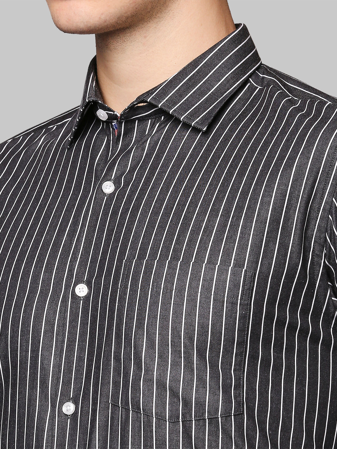 Park Avenue Grey Stripe Slim Fit Cotton Formal Shirt