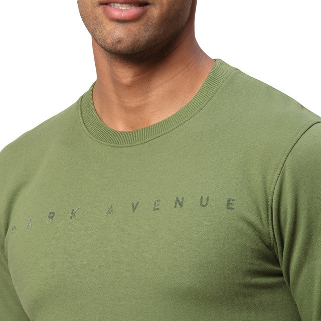 Park Avenue Men Green Slim Fit Solid Round Neck Sweatshirt