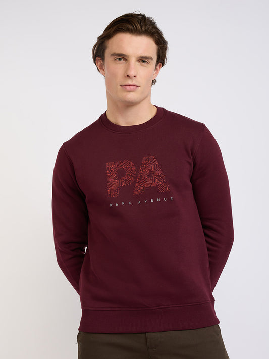 Park Avenue Men Maroon Printed Slim Fit Cotton Blend Sweatshirt