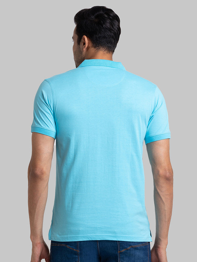 Park Avenue Men Blue Solid Regular Fit Half Sleeve Polo Neck T-Shirt