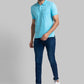 Park Avenue Men Blue Solid Regular Fit Half Sleeve Polo Neck T-Shirt