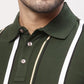 Park Avenue Men Green Striped Slim Fit Half Sleeve Polo Neck T-Shirt