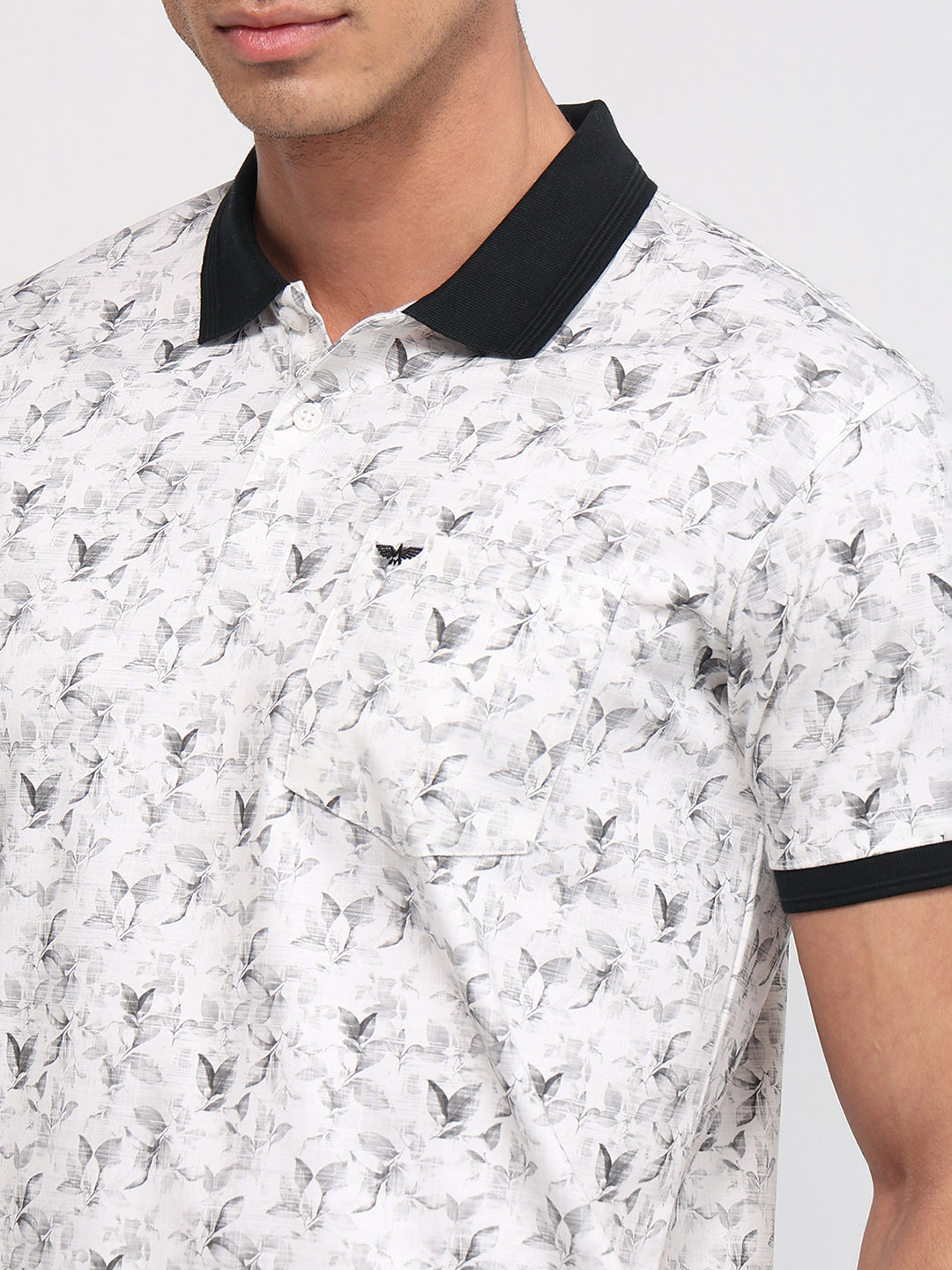 Park Avenue Men Grey Slim Fit Print Polo Neck Collar T-shirt