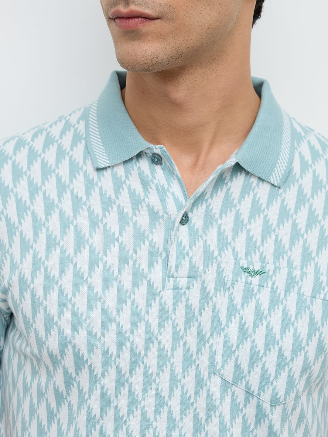 Park Avenue Men Green Slim Fit Jacquard Polo Neck Collar T-shirt