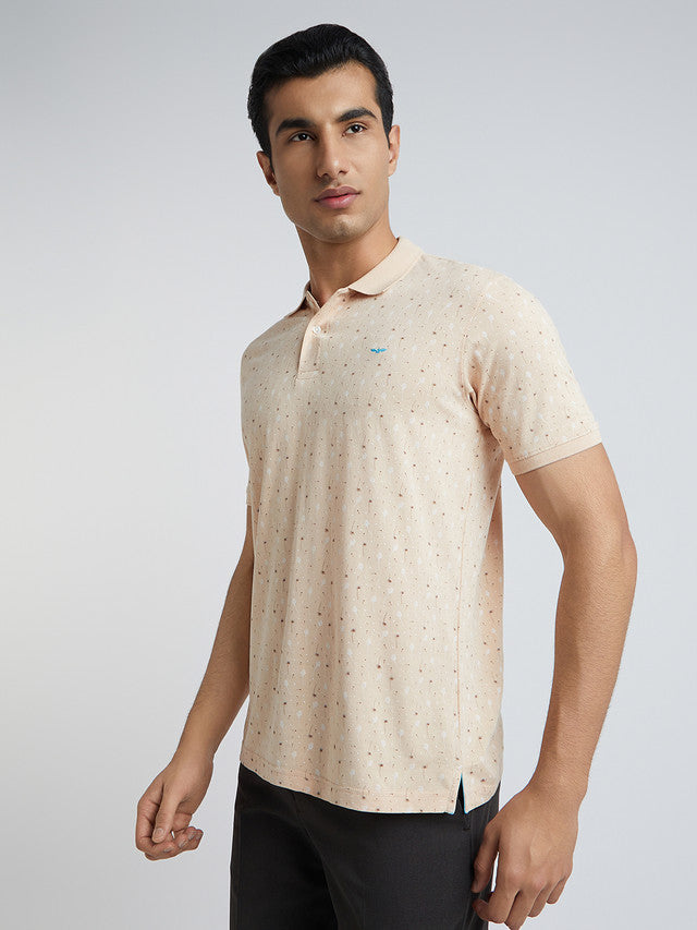 Men Fawn Slim Fit Print Cotton Blend Round Neck Collar Polo T-Shirt –  MyRaymond