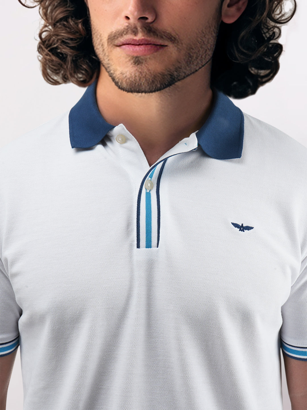 Men White Slim Fit Solid Cotton Polyester Blend Round Neck Collar Polo T-Shirt