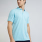 Men Blue Slim Fit Solid Cotton Polyester Blend Round Neck Collar Polo T-Shirt