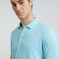 Men Blue Slim Fit Solid Cotton Polyester Blend Round Neck Collar Polo T-Shirt