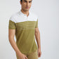 Men Khaki Slim Fit Stripe Cotton Polyester Blend Round Neck Collar Polo T-Shirt