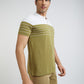 Men Khaki Slim Fit Stripe Cotton Polyester Blend Round Neck Collar Polo T-Shirt